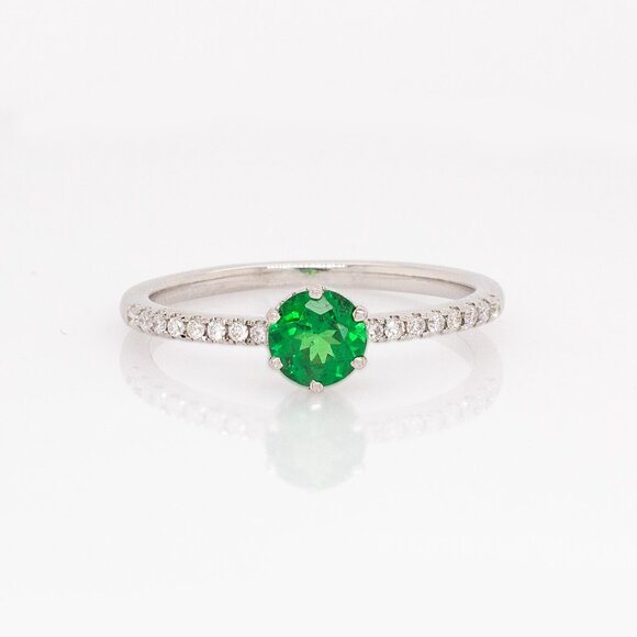 Tsavorite Garnet Ring in Solid 14K White Gold with Natural Diamond Accents - Picture 5 of 8